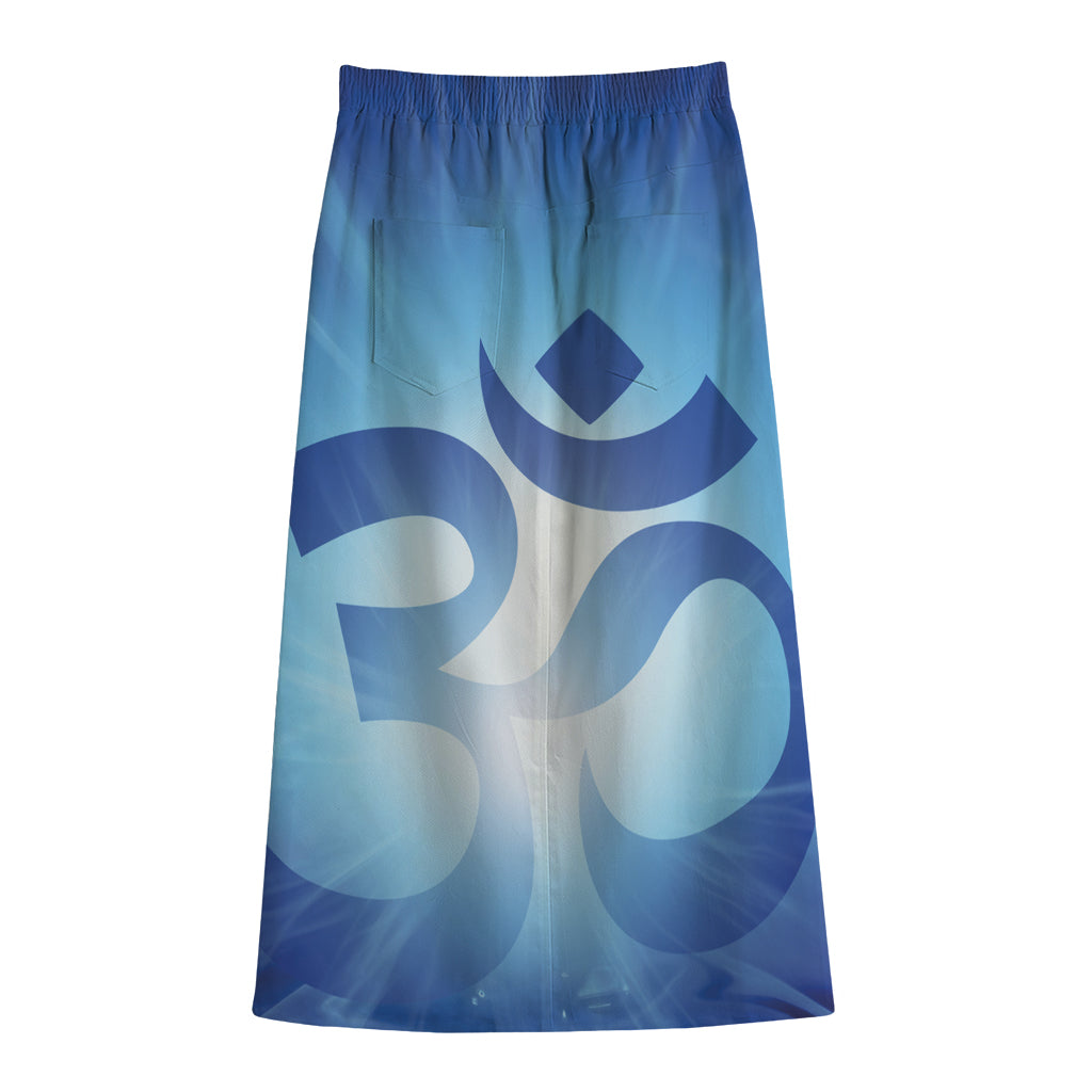 Mantra Om Print Cotton Front Slit Maxi Skirt