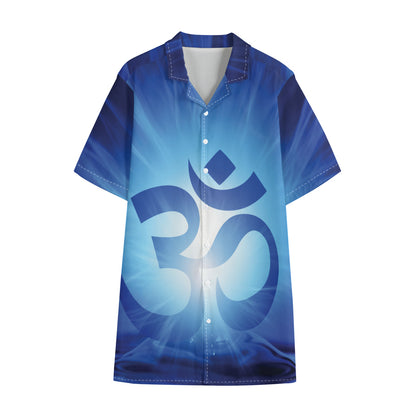 Mantra Om Print Cotton Hawaiian Shirt