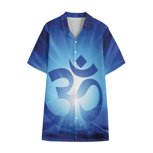 Mantra Om Print Cotton Hawaiian Shirt
