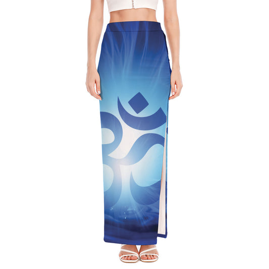 Mantra Om Print High Slit Maxi Skirt