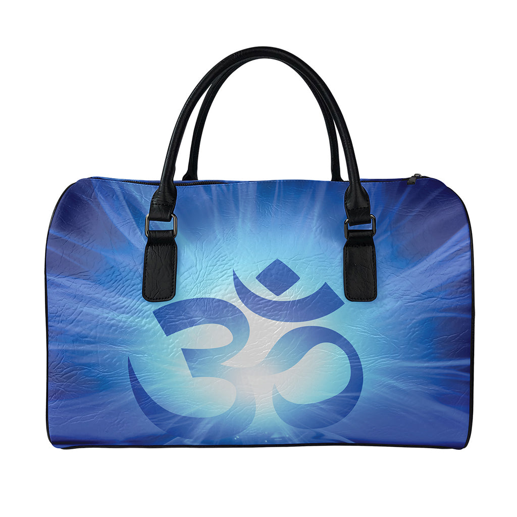 Mantra Om Print Leather Duffle Bag