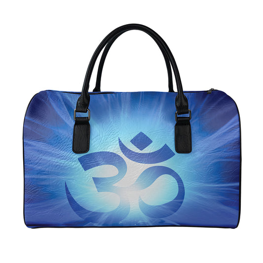Mantra Om Print Leather Duffle Bag