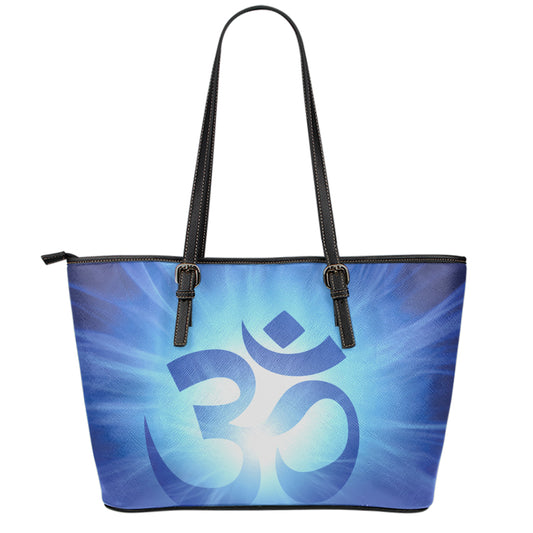 Mantra Om Print Leather Tote Bag