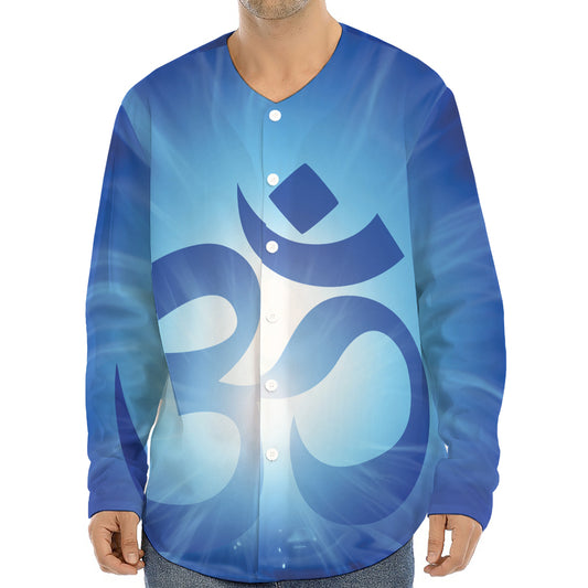 Mantra Om Print Long Sleeve Baseball Jersey