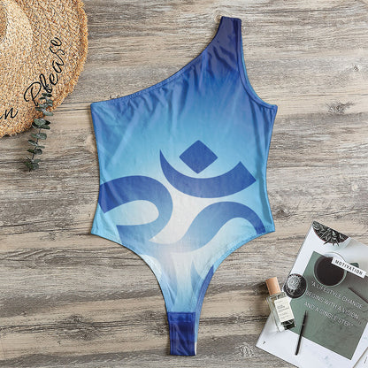Mantra Om Print One Shoulder Bodysuit