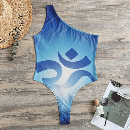 Mantra Om Print One Shoulder Bodysuit