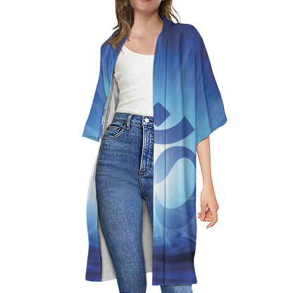 Mantra Om Print Open Front Beach Cover Up