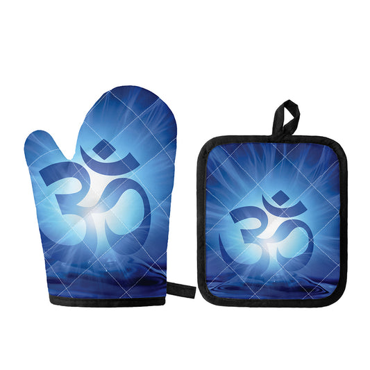Mantra Om Print Oven Mitt And Pot Holder Set
