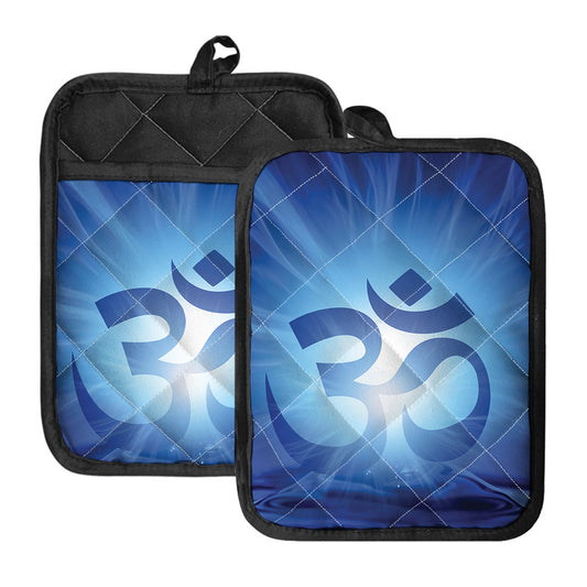 Mantra Om Print Pot Holders With Pocket