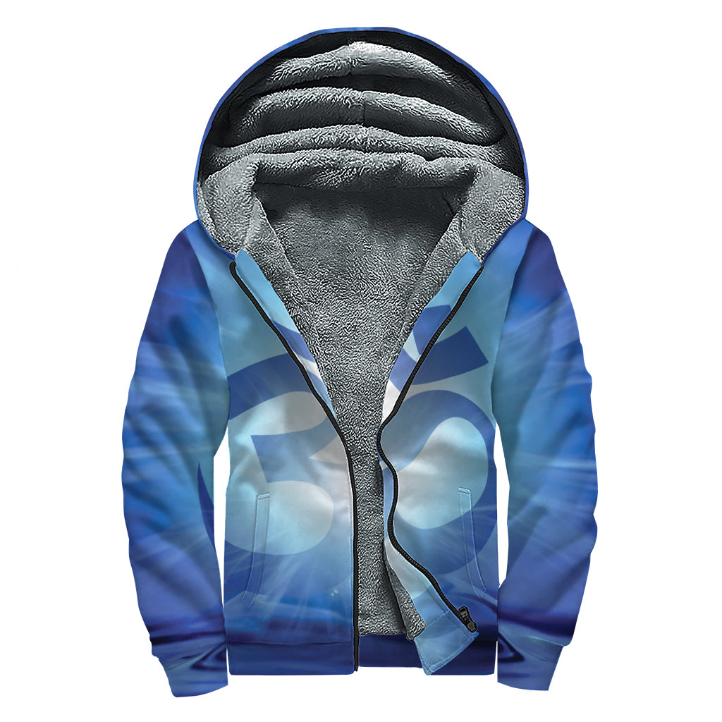 Mantra Om Print Sherpa Lined Zip Up Hoodie