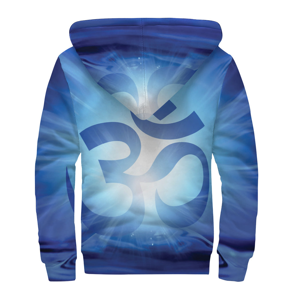 Mantra Om Print Sherpa Lined Zip Up Hoodie