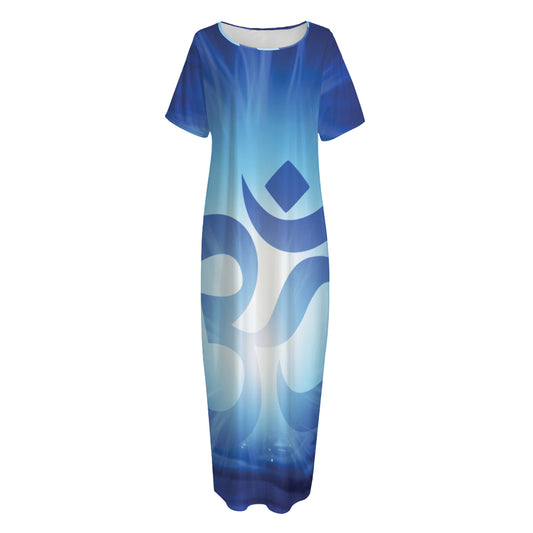 Mantra Om Print Short Sleeve Long Nightdress