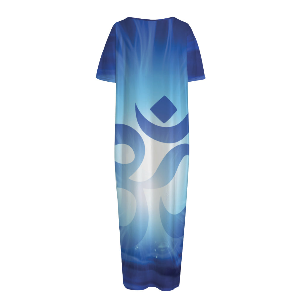 Mantra Om Print Short Sleeve Long Nightdress