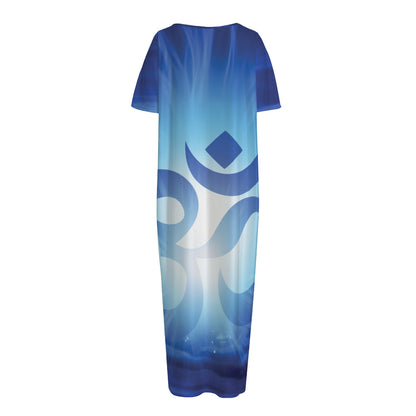 Mantra Om Print Short Sleeve Long Nightdress