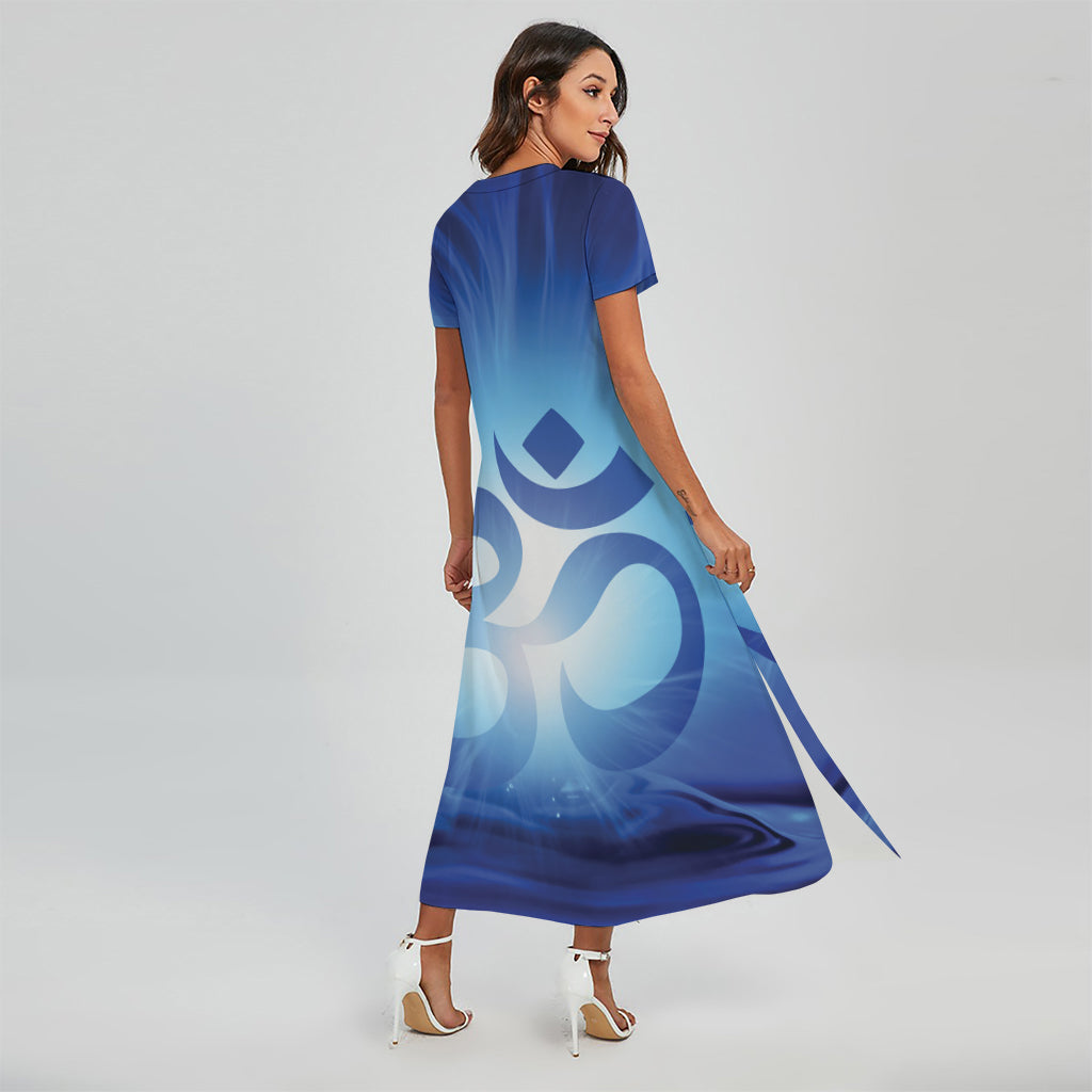 Mantra Om Print Short Sleeve Maxi Dress