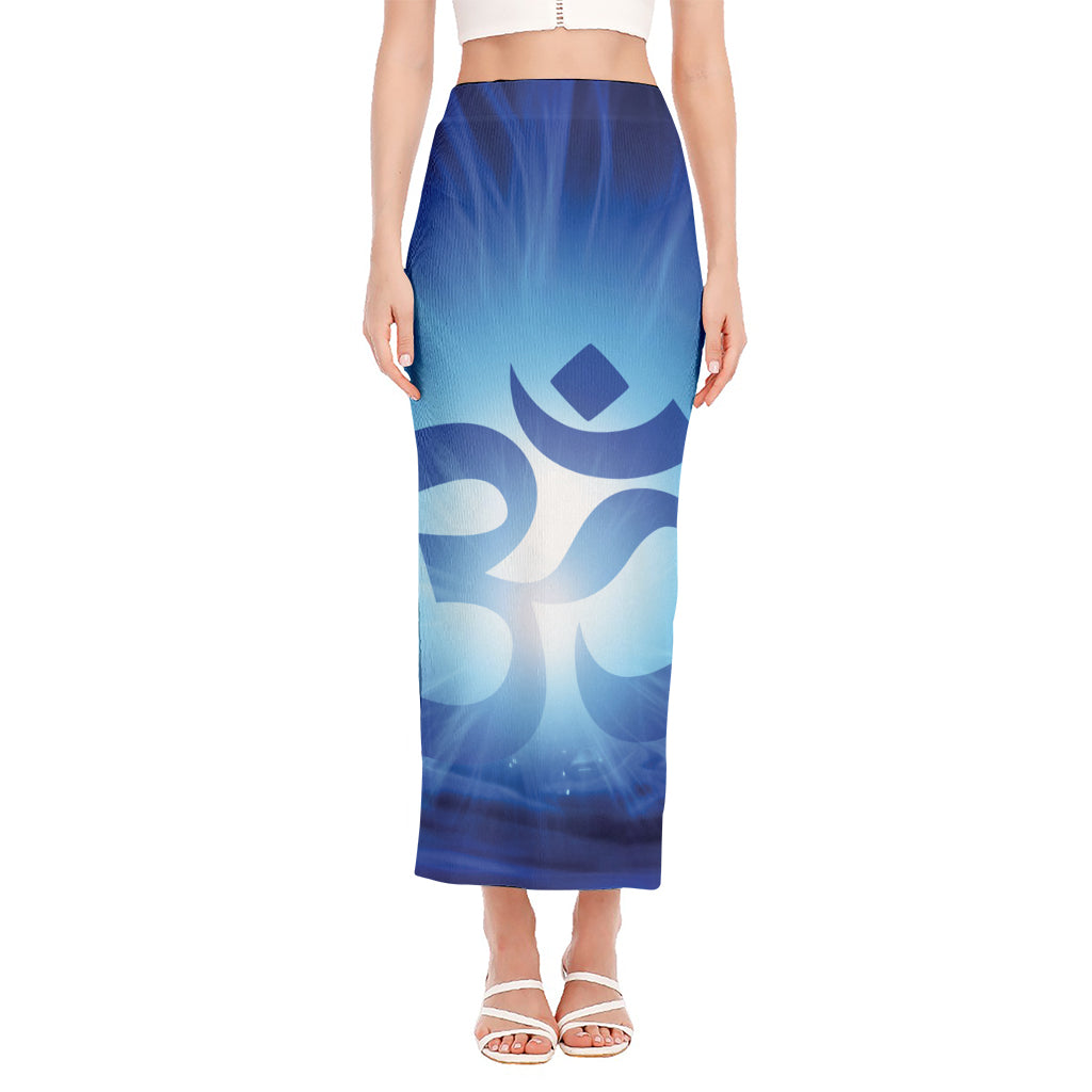 Mantra Om Print Side Slit Maxi Skirt