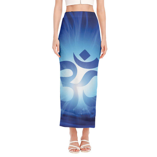 Mantra Om Print Side Slit Maxi Skirt