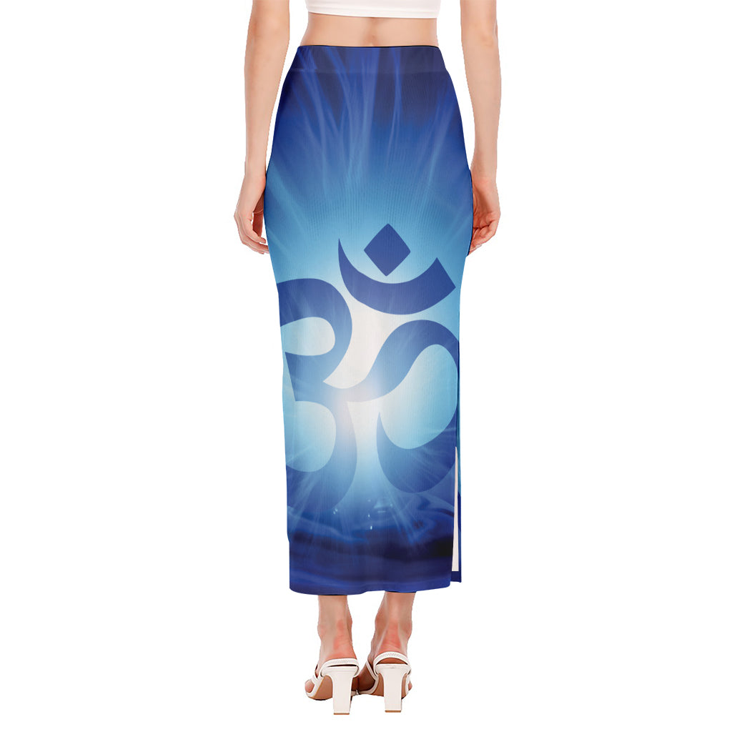 Mantra Om Print Side Slit Maxi Skirt