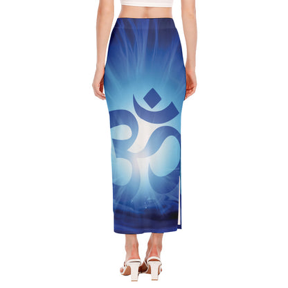 Mantra Om Print Side Slit Maxi Skirt