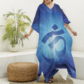 Mantra Om Print Silk V-Neck Kaftan Dress