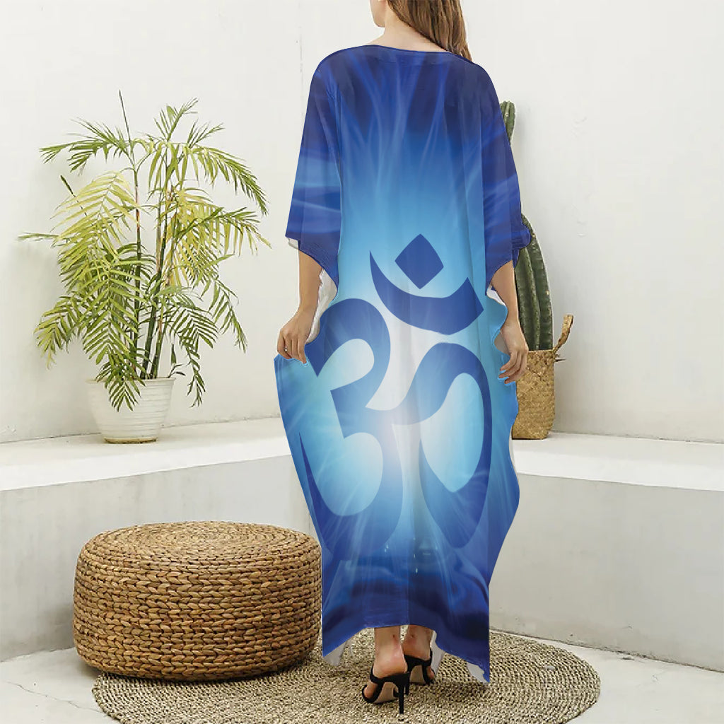 Mantra Om Print Silk V-Neck Kaftan Dress
