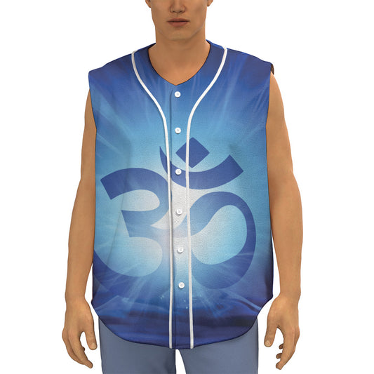Mantra Om Print Sleeveless Baseball Jersey