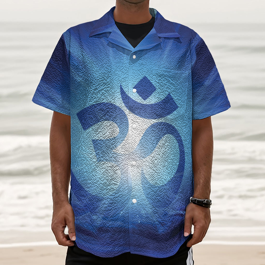 Mantra Om Print Textured Short Sleeve Shirt
