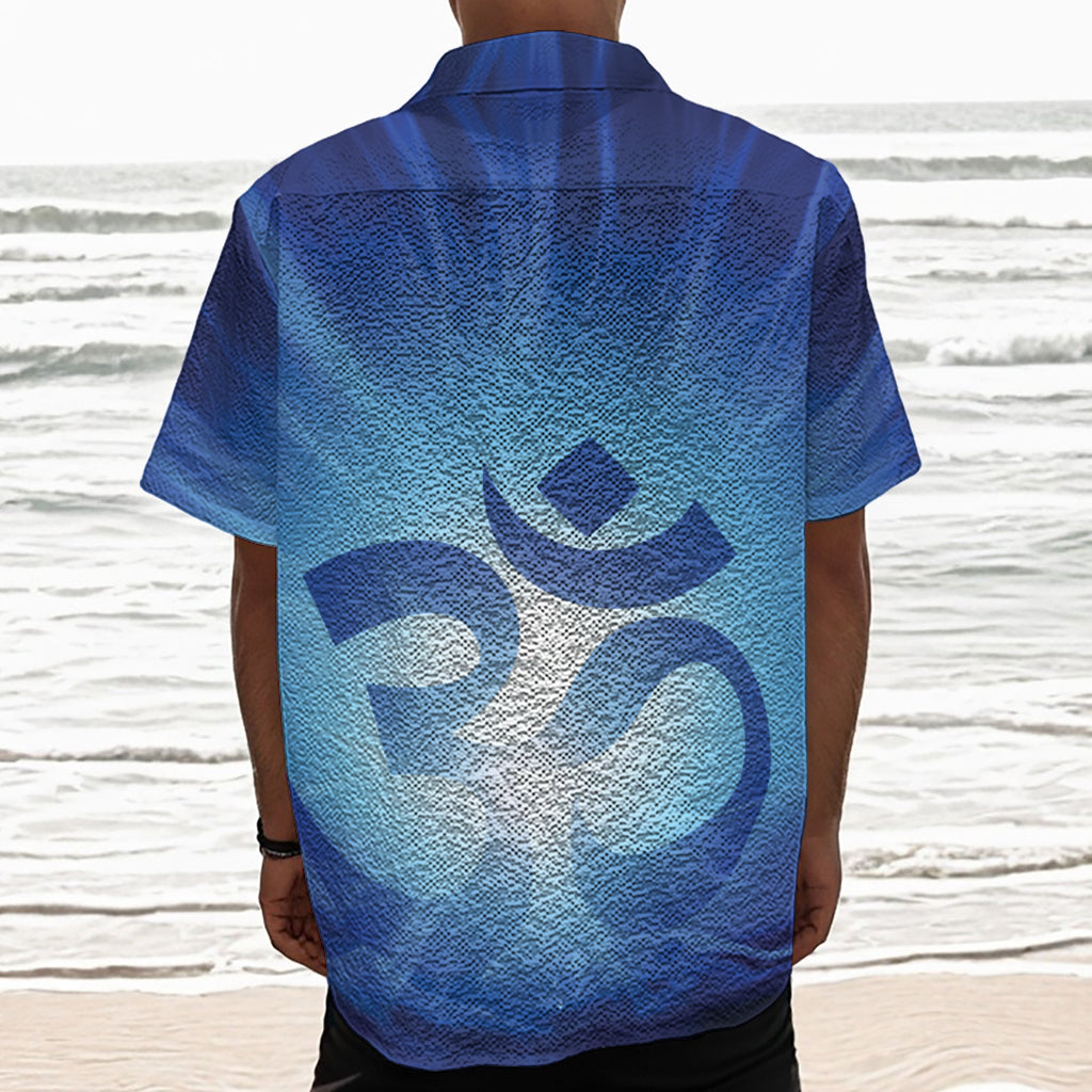 Mantra Om Print Textured Short Sleeve Shirt