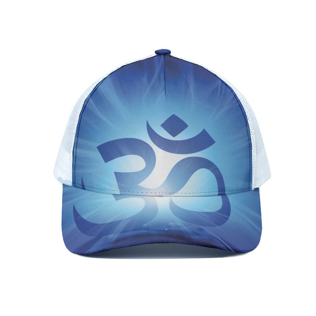 Mantra Om Print White Mesh Trucker Cap
