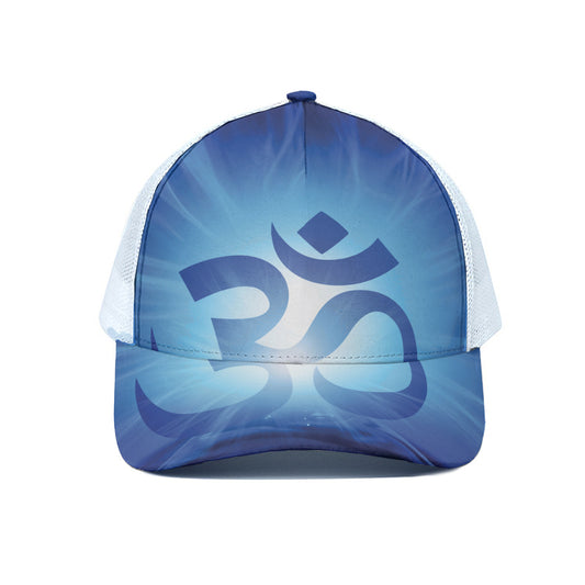 Mantra Om Print White Mesh Trucker Cap