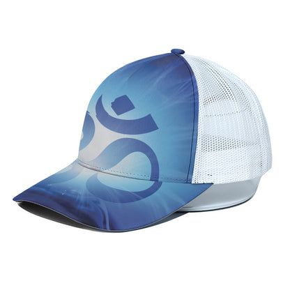 Mantra Om Print White Mesh Trucker Cap