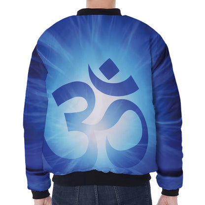 Mantra Om Print Zip Sleeve Bomber Jacket