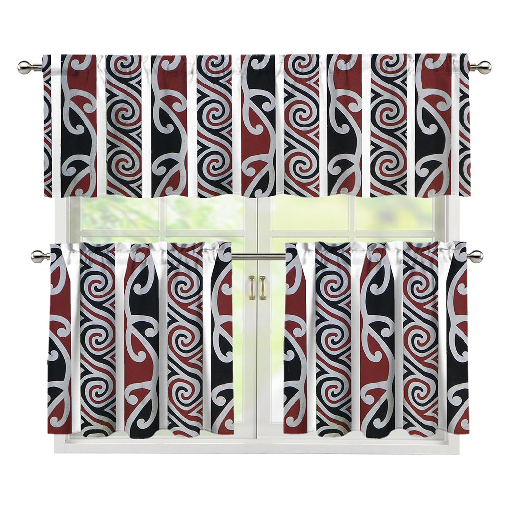 Maori Fence Print 3 Piece Kitchen Curtains