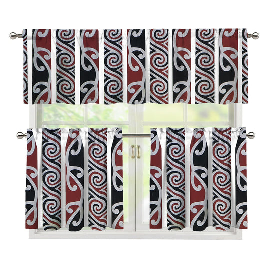 Maori Fence Print 3 Piece Kitchen Curtains