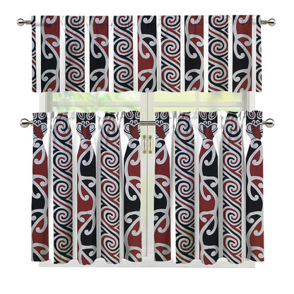 Maori Fence Print 3 Piece Kitchen Curtains