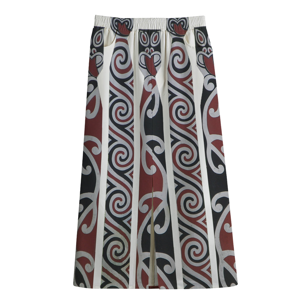 Maori Fence Print Cotton Front Slit Maxi Skirt