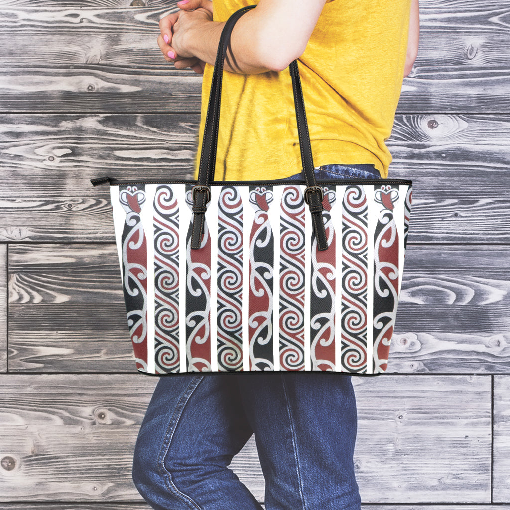 Maori Fence Print Leather Tote Bag