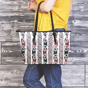 Maori Fence Print Leather Tote Bag