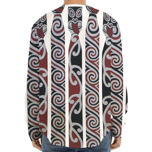 Maori Fence Print Long Sleeve Baseball Jersey