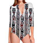 Maori Fence Print Long Sleeve Swimsuit