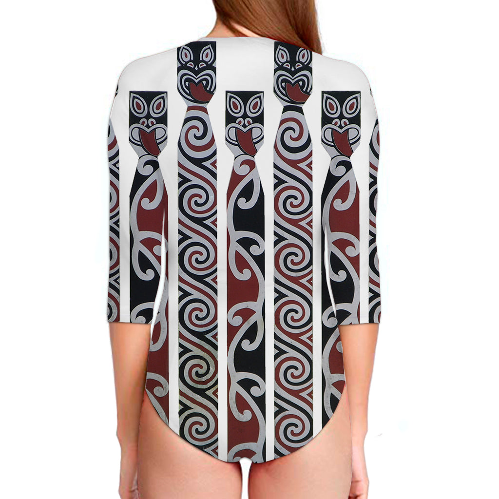 Maori Fence Print Long Sleeve Swimsuit