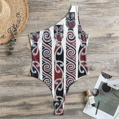 Maori Fence Print One Shoulder Bodysuit