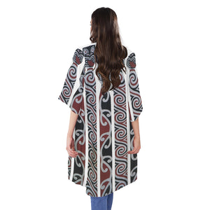 Maori Fence Print Open Front Beach Cover Up