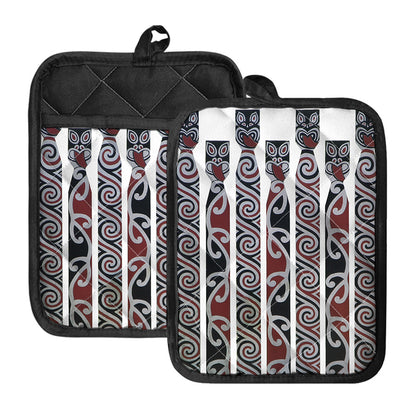 Maori Fence Print Pot Holders With Pocket