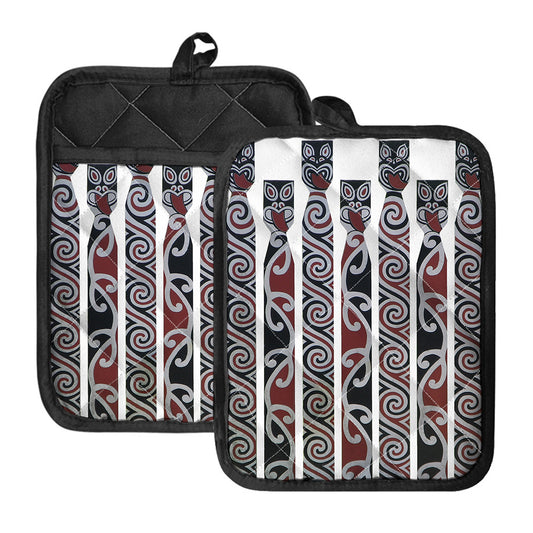 Maori Fence Print Pot Holders With Pocket