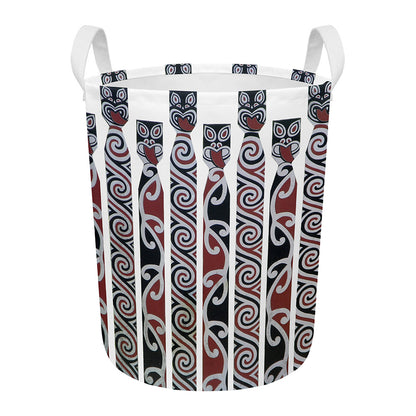 Maori Fence Print Round Laundry Basket
