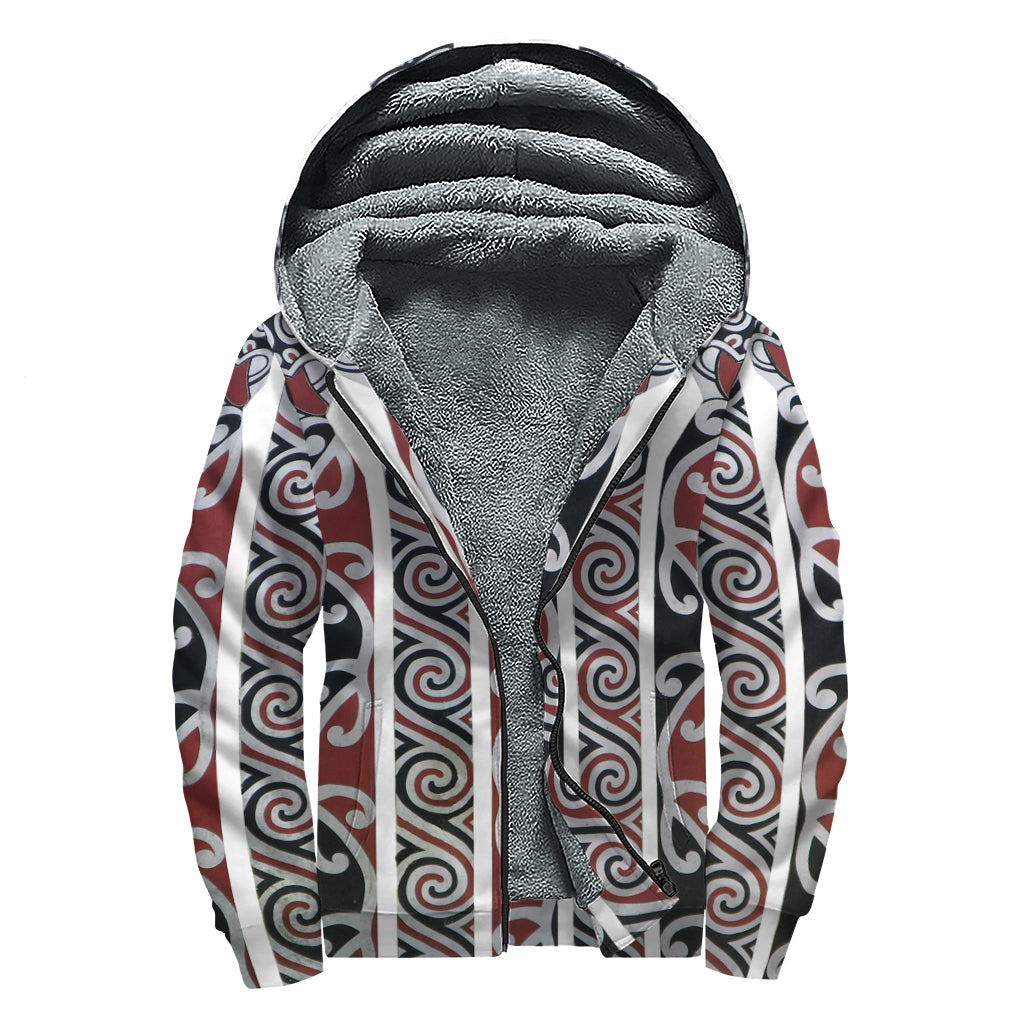 Maori Fence Print Sherpa Lined Zip Up Hoodie