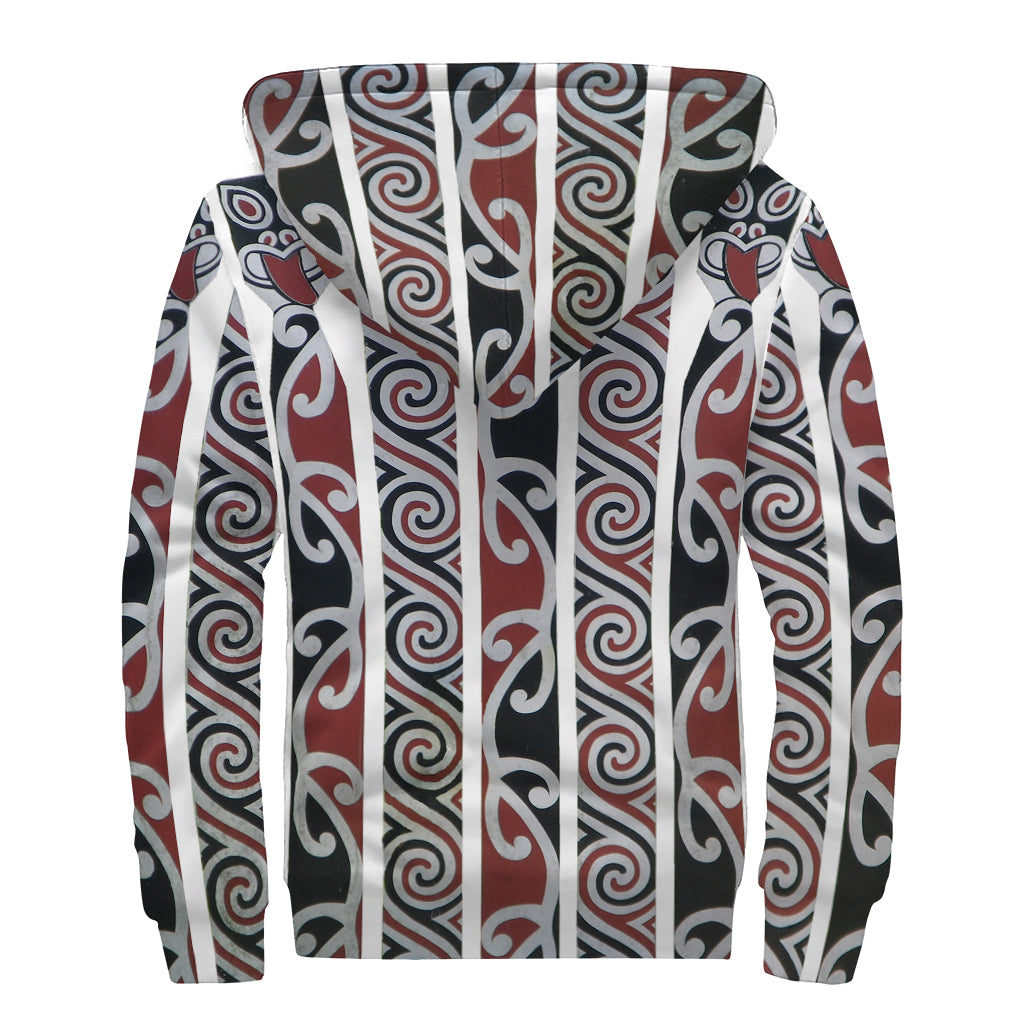 Maori Fence Print Sherpa Lined Zip Up Hoodie