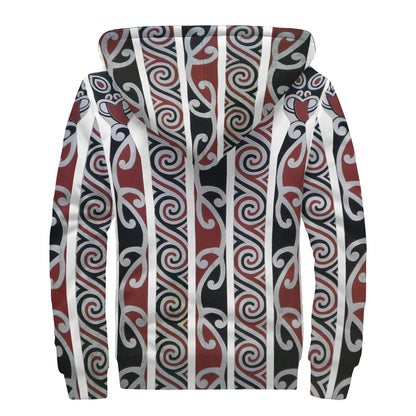Maori Fence Print Sherpa Lined Zip Up Hoodie