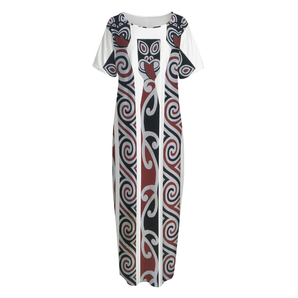 Maori Fence Print Short Sleeve Long Nightdress